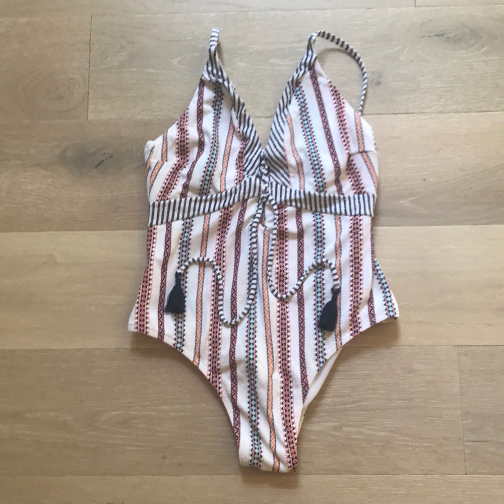One piece colorful striped swimsuit